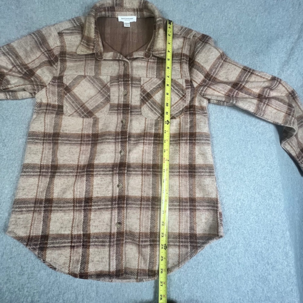 Beachlunchlounge XS Plaid Button Down Shirt Shacket SOFT Tan Brown‎ Knit Cabin - Picture 6 of 10